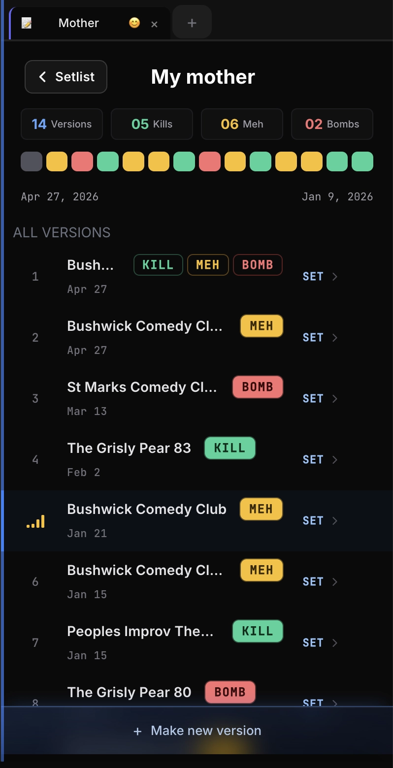 Comedy.OS native iOS performance-version history